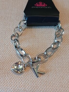 paparazzi Silver Heart Charm & 'K' Initial Bracelet